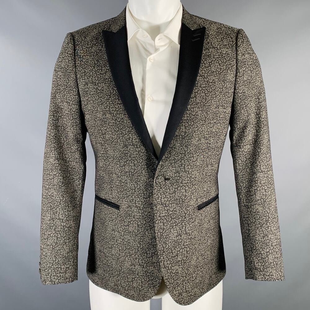 THE KOOPLES Size 38 Grey Black Cotton Blend Peak Lapel Sport Coat